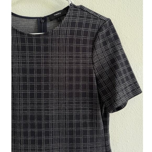 Theory Rijik Configure Black & White Plaid Crewneck Stretch Sheath Dress size 6 - Picture 4 of 12